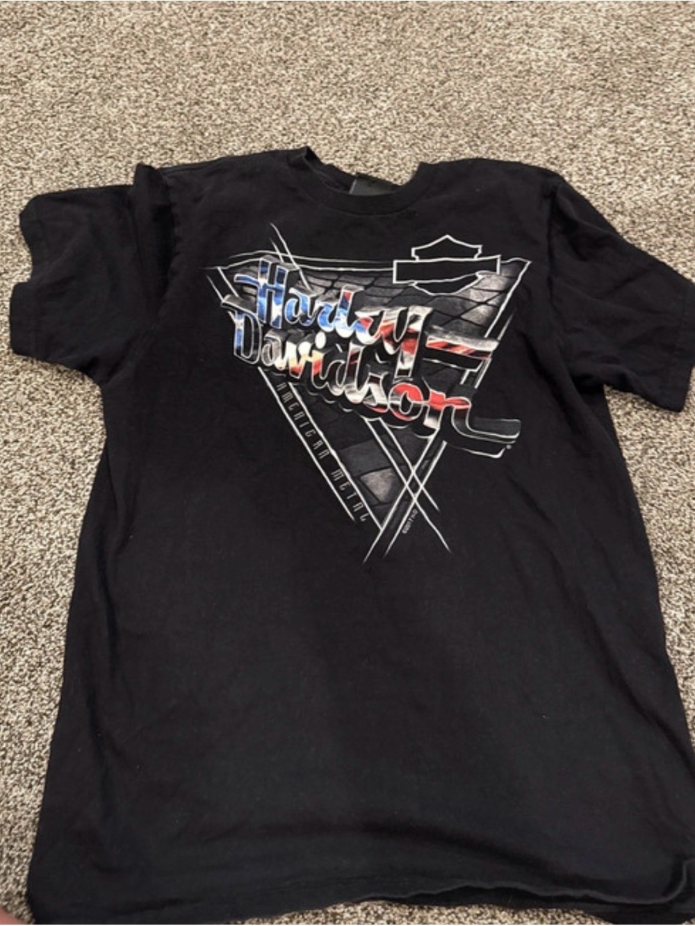 Harley-Davidson Black Short-Sleeve Tee with Red, White & Blue Graphic